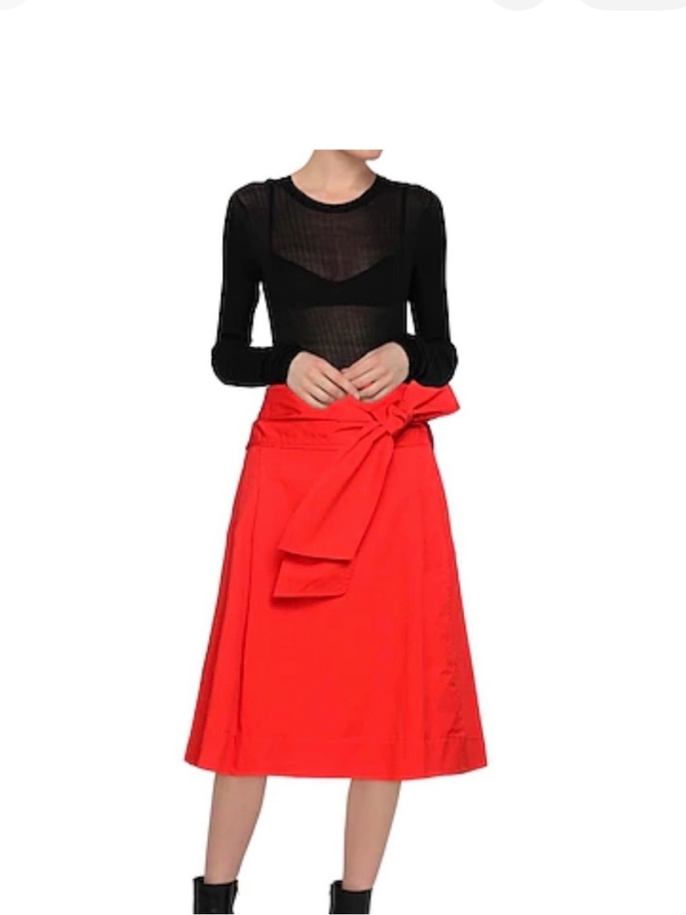 Tory Burch Red Tie-Waist Midi Skirt